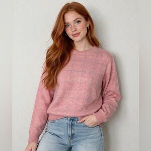 Roberta di Camerino Soft Pink Grid Crewneck Sweater